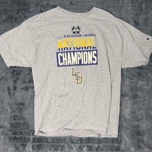 LSU Tigers Shirt Mens 2XL Gray NCAA Baseball Champion National Champions Tee
